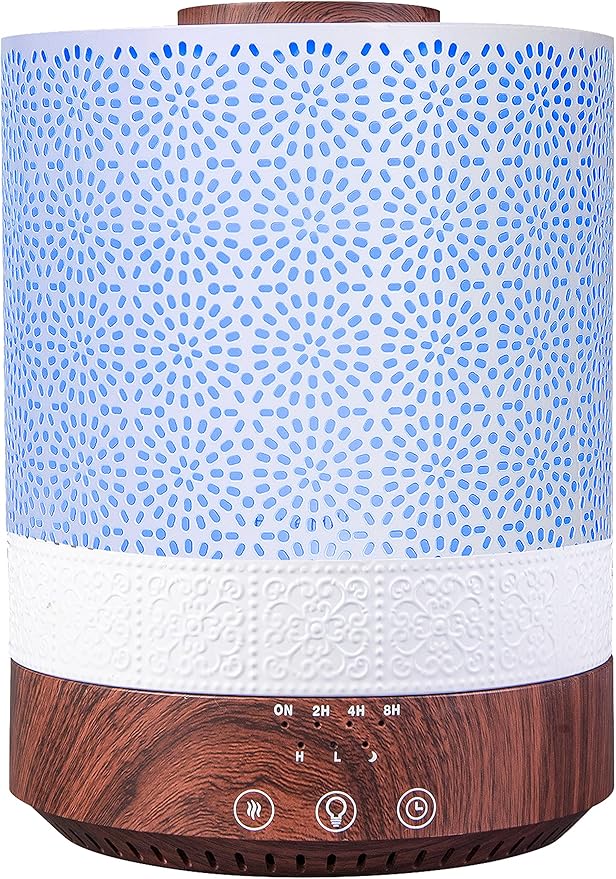 BlueHills 2500 ML XL Essential Oil Diffuser for Large Room Aroma Humidifier Home Decor Bed Baby Room Big Huge 2.5 L Capacity Long Run Color Lights Decorative Design High Mist Dark Wood Grain F004