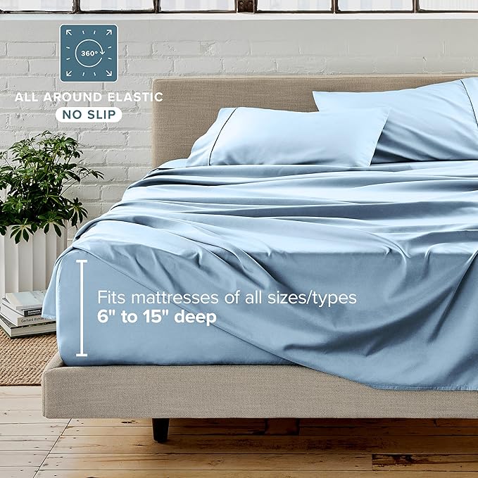 Bare Home Bed-in-A-Bag 5 Piece Comforter & Sheet Set - Twin - Goose Down Alternative - Ultra-Soft 1800 Premium Bed Set (Twin, Light Blue/Light Blue)
