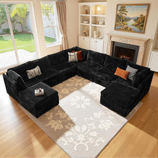 Large 9 Seat Modular Sectional Sofa with Ottoman Seat Corduroy Sleeper Sectional Sofa Bed Oversized Convertible Modular Couch for Living Room