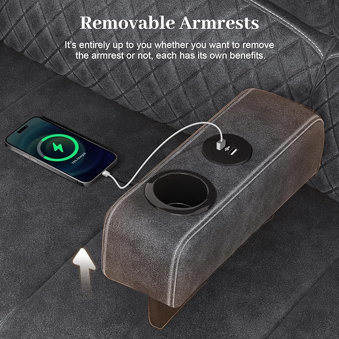 Manual Reclining Sectional Sofa Set, 7 Seats Soft Dutch Velvet Recliner Corner Sectional Couch, Family-Sized L-Shaped Recliner Couch with USB Charging, Thickened Padding, Sturdy Frame, Grey