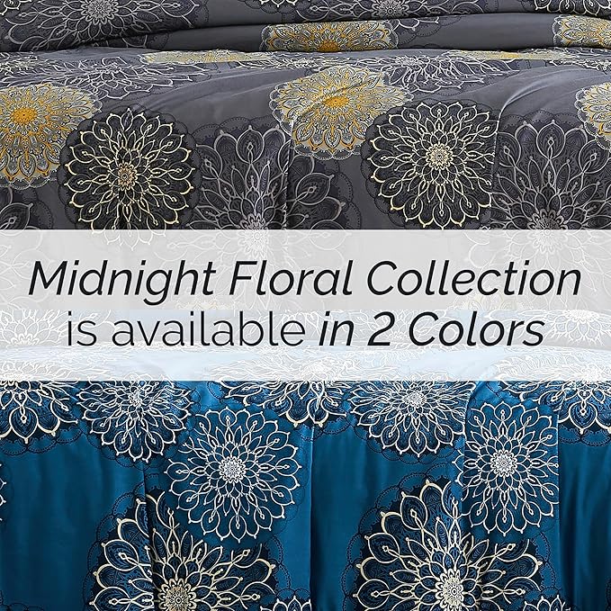 Southshore Fine Living, Inc. Floral Duvet Cover Twin/Twin XL Set - Premium Quality Microfiber Twin/Twin XL Bedding Sets, Easy Care, Machine Washable Twin Duvet Cover w/Pillow Sham - Midnight Blue