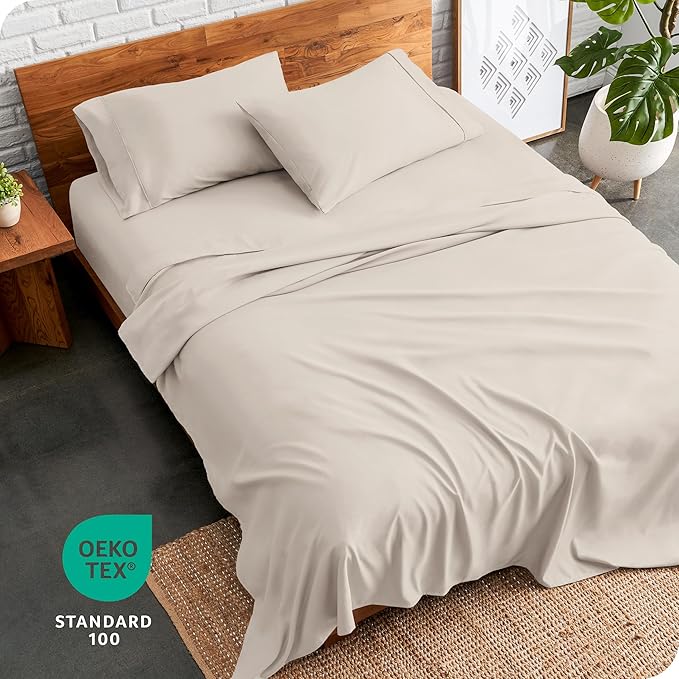 Bare Home Split Head Flex King Sheet Set - 1800 Ultra-Soft Microfiber Bed Sheets - Double Brushed - Deep Pockets - Easy Fit - 4 Piece Set - FlexTop King Bedding Sheets (Split Head Flex King, Wheat)