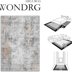 10x14 Washable Area Rug Grey Rust Abstract Living Room Bedroom Carpet Neutral Modern Non-Slip Soft Low Pile Lightweight Vacuumable Large Throw Rug for Dining Room