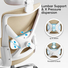 Office Home Ergonomic Desk Chair-Computer X-Shaped Chair Mesh PU Leather with Adjustable Lumbar Support-Executive Chair High Back with Headrest Flip-Up Arms for Long Hours (Khaki)