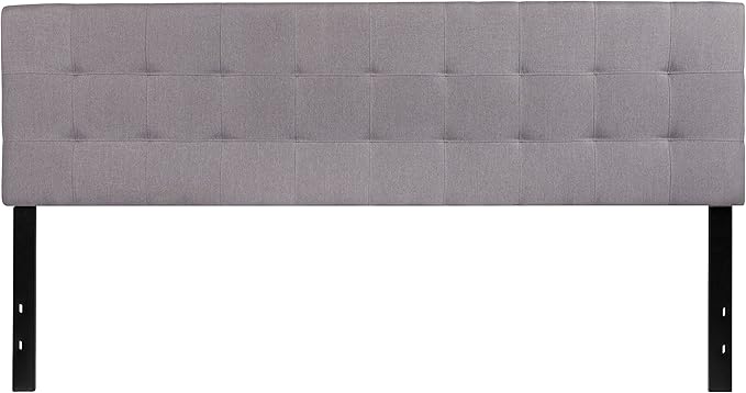 EMMA + OLIVER Quilted Tufted King Size Headboard in Light Gray Fabric