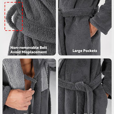 DAVID ARCHY Men's Hooded Robe Soft Coral Fleece Microfiber Bathrobe