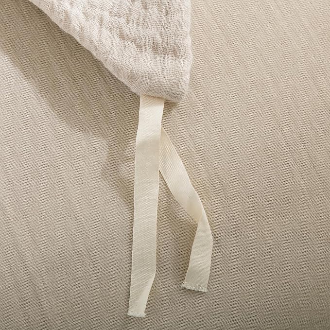 VM VOUGEMARKET Beige Duvet Cover Queen Size - 3 Pieces Muslin Cotton 3-Layer Guaze Textured Bedding Set,Includes 1 Duvet Cover 90x90 Inches with Zipper Closure & 2 Pillowcases