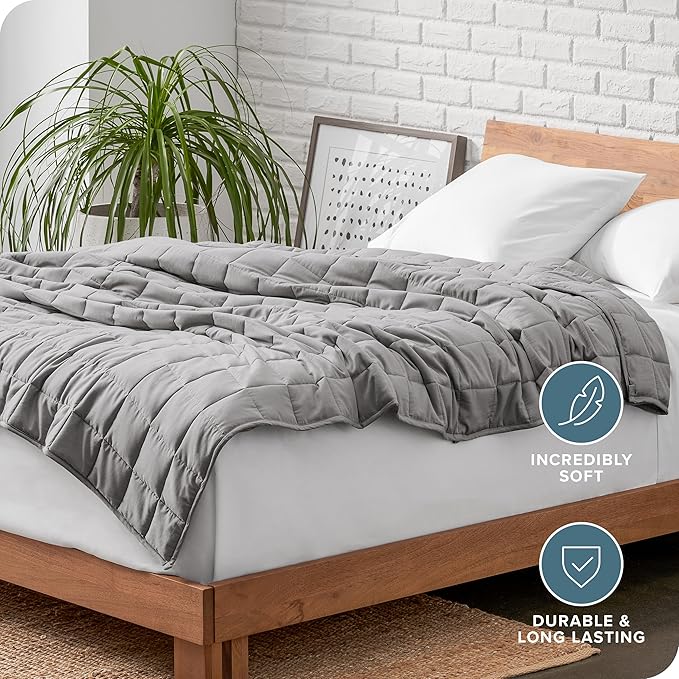 Bare Home Weighted Blanket All-Natural 100% Cotton with Nontoxic Glass Beads 60"x80" 20lbs, Light Grey