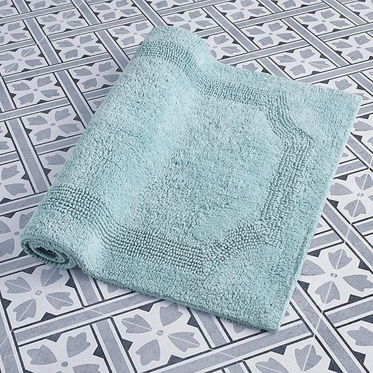 Laura Ashley - Reversible Cotton Bath Mat, Premium Bathroom Décor, Machine Washable Bathroom Rug, Highly Absorbent, 21"x34", Aqua