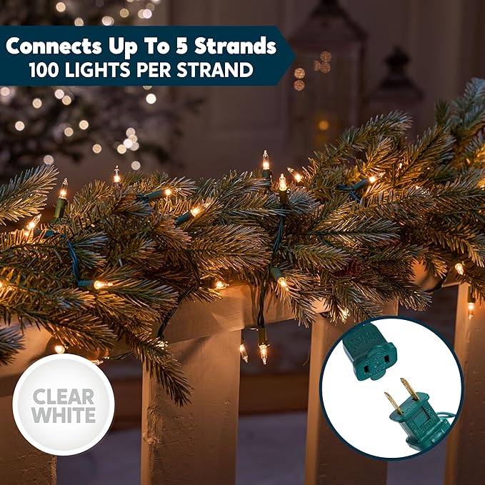 Joiedomi Clear Christmas String Lights Indoor,300(3x100) Mini White Fairy Light,64.2 FT Lighting Decor for Patio Dorm Classroom Bedroom Holiday Wedding Party Garland Birthday Festival,Green Wire