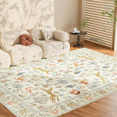 DUKINO 5x7 Rug, Washable Animal Living Room Rug with Non Slip Vintage Design, Soft Low Pile Large Carpet for Bedroom, Nursery, Dining Room, Farmhouse, Playroom, White