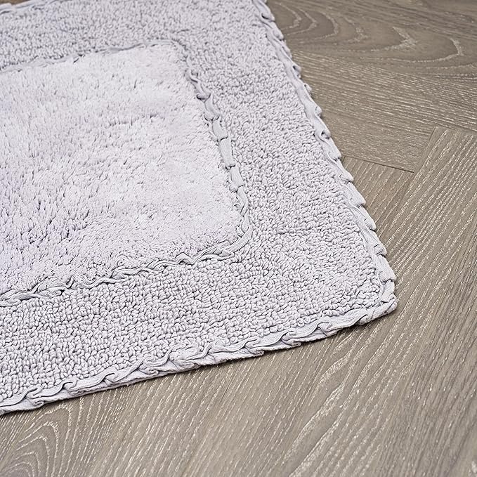 Laura Ashley Ruffle Border 100% Cotton Bath Rug Set, Purple, 17" x 24"/ 20" x 32"