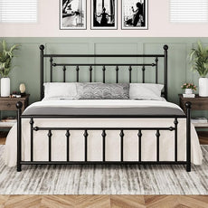 Allewie 14 Inch King Size Metal Platform Bed Frame with Victorian Vintage Headboard and Footboard/Mattress Foundation/Under Bed Storage/No Box Spring Needed/Easy Assembly/Noise Free/Black