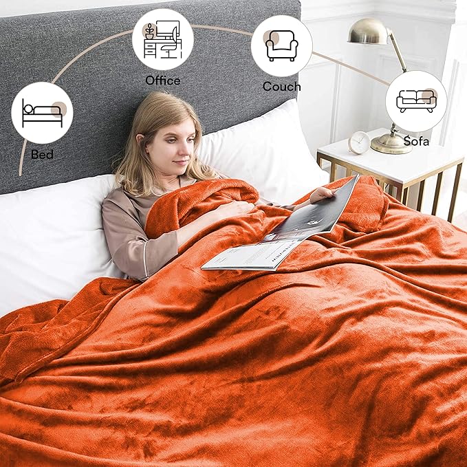 IR Imperial Rooms Fleece Blanket - Super Soft Fluffy Throw Blanket for Sofa and Bed - Warm and Cozy Lightweight 400 GSM Microfiber Bed Throws Blankets, 50 x 60 Inches (Throw/Travel, Rust)