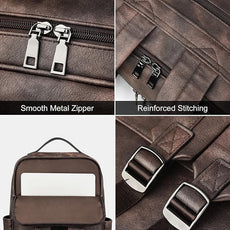 MASINTOR 15.6 inch PU Leather Laptop Backpack Purse for Women, Large College Casual Backpack Travel Bag Retro Coffee