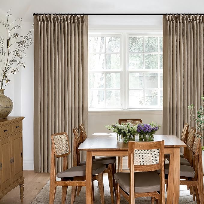 Farmhouse Tan Brown Linen Curtains 102 Inches Long for Living Room Pinch Pleated Drape with Hooks Rings for Track System Light Filtering 102 Inch Curtain for Bedroom Sliding Patio Door 2 Panels