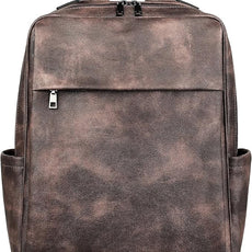 MASINTOR 15.6 inch PU Leather Laptop Backpack Purse for Women, Large College Casual Backpack Travel Bag Retro Coffee