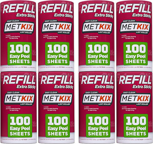 Refill for Metkix Lint Rollers 8 Pack (Total 800 Sheets)