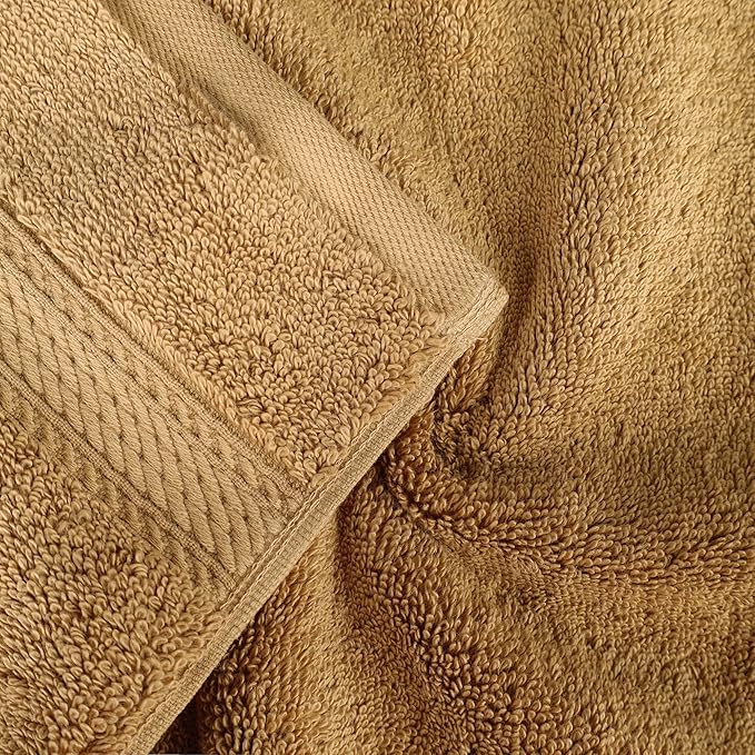 Superior Egyptian Cotton Pile Bath Towel Set of 4, Ultra Soft Luxury Towels, Thick Plush Essentials, Absorbent Heavyweight, Guest Bath, Hotel, Spa, Home Bathroom, Shower Basics, Toast