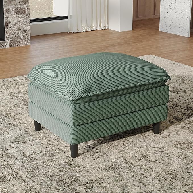 Ottoman for Modular Sectional Sofa, Ottoman Seat for Convertible Sectional, Single Sofa Couch for Living Room, Bedroom, Apartment, Corduroy, Green