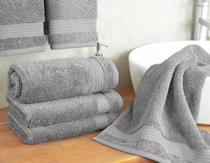 Cotton Paradise Hand Towels for Bathroom, 100% Cotton Turkish 4 Piece Hand Towel Set, Soft Absorbent Face Towels, Light Gray Hand Towels