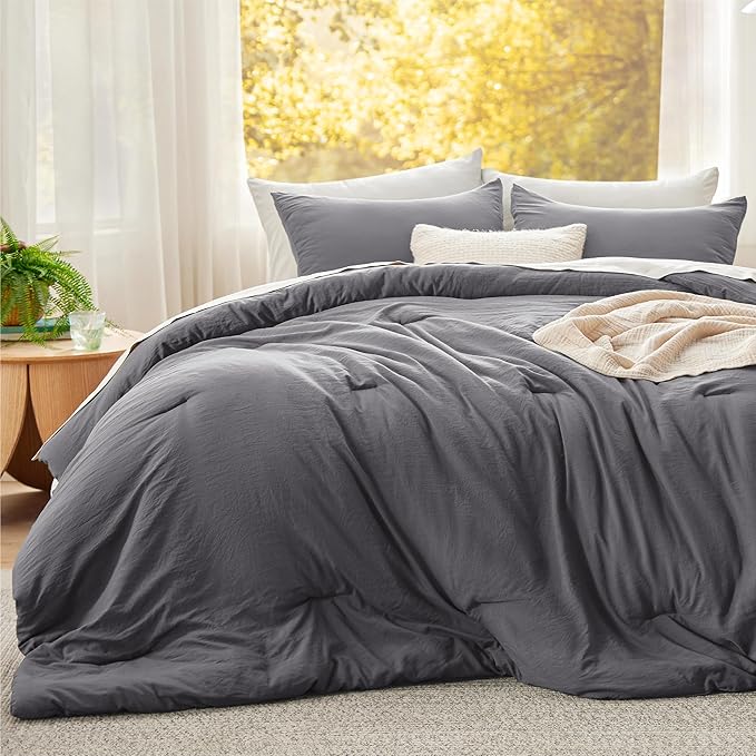 Bedsure Super King Size Comforter Set, Dark Grey Soft Prewashed Bedding for All Seasons, 3 Pieces GentleSoft™ Bed Set, 1 Lightweight Comforter (120"x120") and 2 Pillowcases (20"x36")