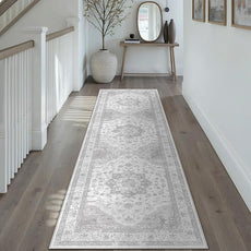 Grey Gray Runner Rug 2x8 Washable Vintage Long Carpet for Hallway Kitchen Soft Retro Low Pile Thin Indoor Runner Non Slip Oriental Medallion Throw Rug for Bathroom Bedroom Laundry Dining Room