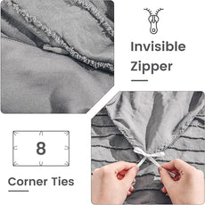 NEXHOME PRO Duvet Cover Queen Size, Grey 3 Pieces Boho Tufted Duvet Cover Set, Soft and Lightweight Microfiber Comforter Cover Set for All Season (Grey Queen, 90 x 90)-No Comforter