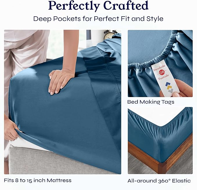 California Design Den Split King Sheets Sets for Adjustable Bed - Soft 100% Cotton Sheets, 400 Thread Count Sateen, Deep Pockets, Durable Bedding - Peacock Blue CaliforniaDesignDen