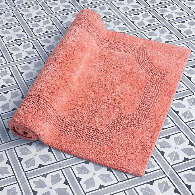 Laura Ashley - Reversible Cotton Bath Mat, Premium Bathroom Décor, Machine Washable Bathroom Rug, Highly Absorbent, 17"x24", Coral