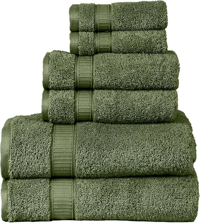 Personalized Towels, Hotel & Spa Quality, Super Soft, Highly Absorbent, Bathroom Set, 100% Cotton Monogrammed towel 6 Piece Towel Set, Include 2 Bath Towels, 2 Hand Towels, 2 Washcloths Forest Green