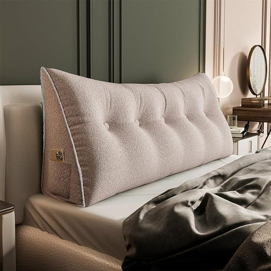 11 lbs Thickened Wedge Pillow Headboard Body Positioner Bed Wedge Pillow Backrest Support Triangular Headboard Pillow for Sleeping with Side Pocket Velvet Positioning Support Light Pink Queen