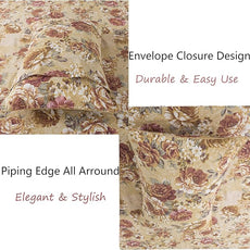 FADFAY Sheets Set Twin XL Tan Peony Floral Bedding Shabby Brown Flower Bed Sheet Set Vintage Farmhouse Bedding 100% Percale Cotton Breathable Set with Deep Pocket Fitted Sheet 4Pcs, Twin XL Size