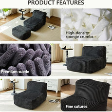 Premium Beige Bean Bag Chair for Adults with Armrest- Ultra Plush Memory Foam Lounge Sofa & Comfy Reading Nook Chair for Bedroom, Living Room & Dorm (White, MoFa)