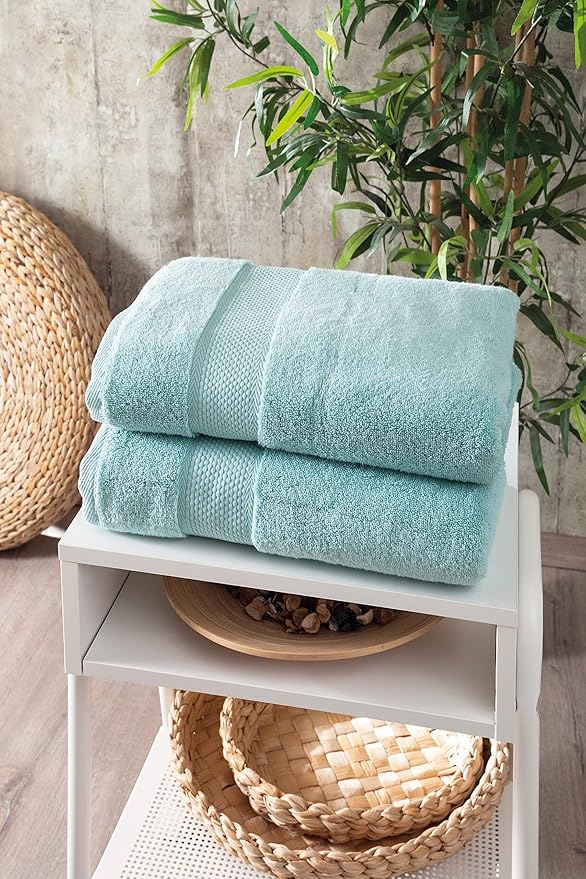 BAGNO MILANO Turkish Towels, Ultra Soft, Plush Luxury Turkih Cotton Bath Towels, Quick Dry Towel Set Made in Turkey (Mint Green, 2 Pcs Bath Towel Set)