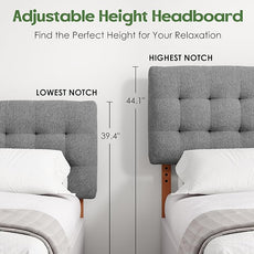 Upholstered Headboard Queen Size, Adjustable Height Queen Headboard Only from 39”to 44”with Durable Solid Wood Legs, Modern Button Diamond Fabric Bed Head Board with Width Adapters, Grey