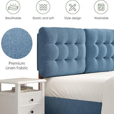 Tufted Upholstered Full Headboard, Adjustable Height Full Size Headboard Only from 39”to 44” with Durable Solid Wood Legs, Modern Button Diamond Fabric Head Board with Width Adapters, Blue