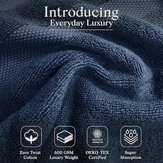 Premium Staple Cotton Bathroom Towel Set - Navy 600 GSM 6-Piece Luxury Bath Towel Set 1 Stripe - 2 Bath Towels, 2 Hand Towels & 2 Washclothes Set - High Absorbent & Quick Dry for Gym, Spa, Hotel