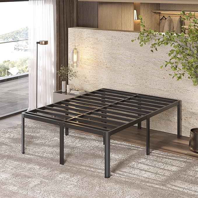 22 Inch High Queen Bed Frame with Rounded Corner Legs, Heavy Duty Metal Queen Platform Bed Frame with Steel Slats Support, No Box Spring Needed, Noise Free, Easy Assembly