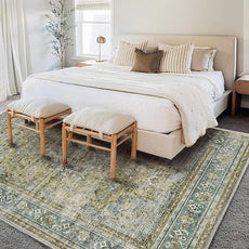 Washable Area Rug 9'x12' Boho Design Non-Shedding Easy Care Ideal for High Traffic Areas in Living Room Bedroom Office Coffee Table Kitchen Large Carpet