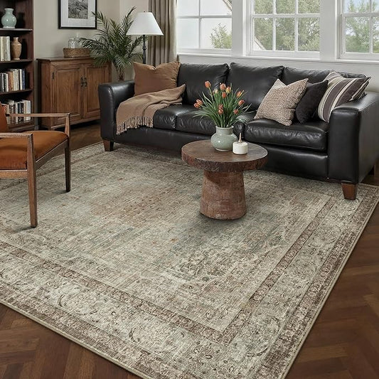 Sage Area Rug 5x7 for Living Room Washable Vintage Carpet Low Pile Non Slip Distressed Soft Traditional Retro Oriental Large Accent Throw Rug Office Kitchen Bedroom Dining Room
