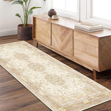 Washable Runner Rug 2'x6',Boho Rug Runners Non Slip,Long Rugs for Hallways Kitchen Bathroom Bedroom Entryway,Vintage Bohemian Distressed Floor Carpet,Beige Gold Floral