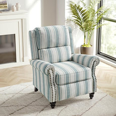 Recliner Chair, Modern Pushback Armchair with Adjustable Backrest & Footrest for Bedroom, Living Room, Blue Stripe,Set of 2