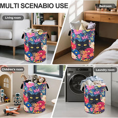 Black Cat Floral Laundry Basket Foldable Oxford Cloth Tote Bag Laundry Hamper Clothes Storage Bucket Organizer For Bathroom/Laundry Storage/Bedroom 19.6x15.7 Inch