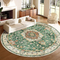 Large Green Round Rug 9ft, Boho Circle Area Rugs for Bedroom Living Room,Washable Vintage Bohemian Distressed Oriental Floral Carpet Non Slip,Retro Sage Floral