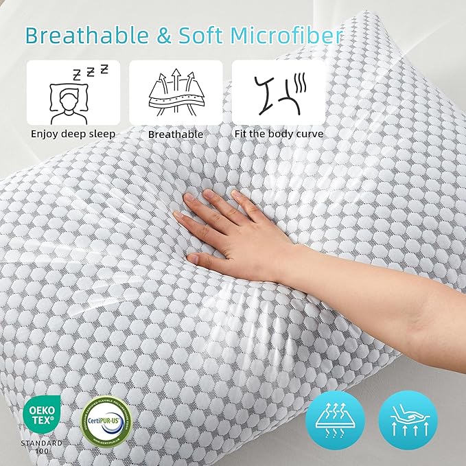 SAPHREAS Cooling Bed Pillows Standard for Sleeping, Luxury Hotel Shredded Memory Foam Pillows for Side Back Stomach Sleepers, Cool Firm Pillow for Neck Support