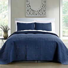 Quilt Set King/Cal King/California King Size Navy - Oversized Bedspread Soft Microfiber Lightweight Coverlet for All Season - 3 Piece includes 1 Quilt and 2 Shams Geometric Pattern