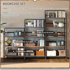 4NM No Assembly 5 Tiers Folding Bookshelf Storage Shelves Vintage Bookcase Standing Racks Study Organizer Home Office (Rustic Brown Black)