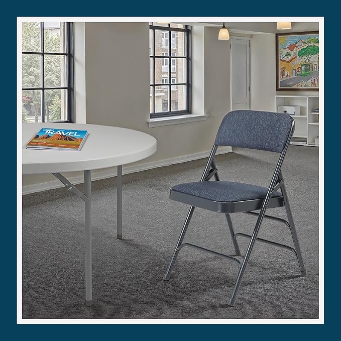 OEF Furnishings OEF2300 Series Heavy-Duty Premium Fabric Padded Upholstery Double-Hinged Triple-Braced Folding Chairs (4-Pack, Midnight Blue)