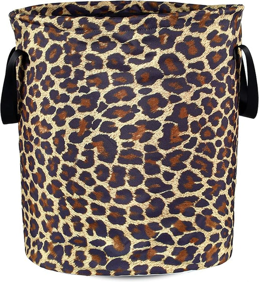 Brown Leopard Laundry Basket Foldable Oxford Cloth Funny Tote Bag Laundry Hamper Clothes Storage Bucket Organizer For Bathroom/Laundry Storage/Bedroom Storage Basket 17.7x13.7 Inch